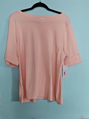 Liz Claiborne Peach Short-Sleeve Boatneck Top